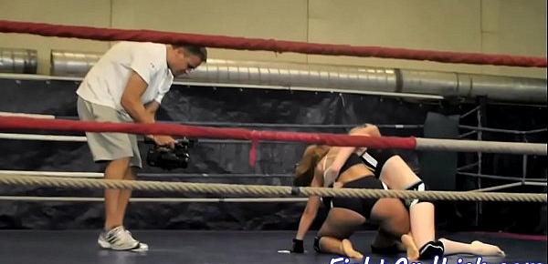  Athletic lesbos wrestling in the boxing ring
